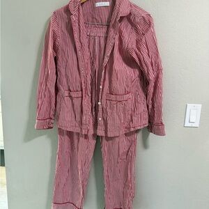 LAKE Red White Stripe Pajama Set Cotton Long Sleeve S
